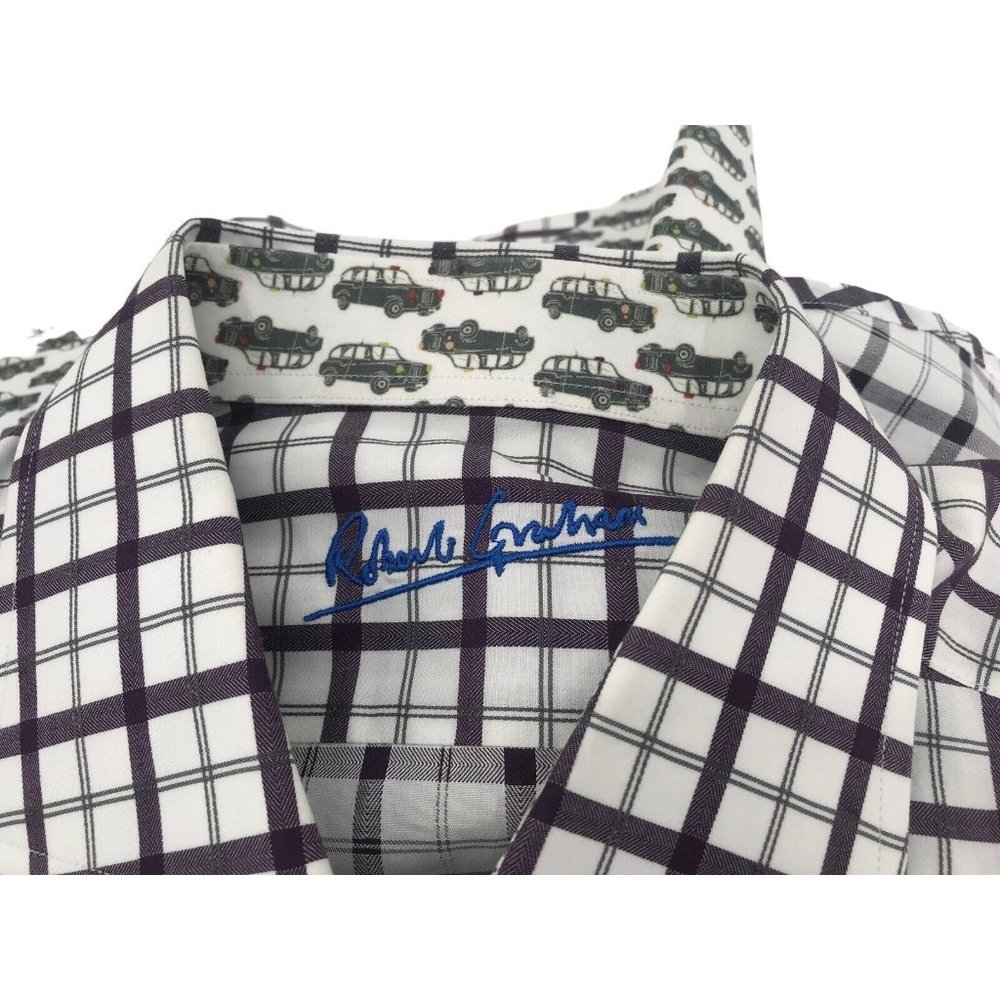 Robert Graham Shirt Mens Size XL Purple Gray Plaid Button Taxi Cab Long Sleeve